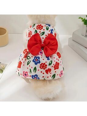 Floral Dog Dress with Red Bow XL
